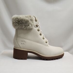 Timberland Kinsley 6" Leather Faux Fur White Heeled Boots (W Size 8)